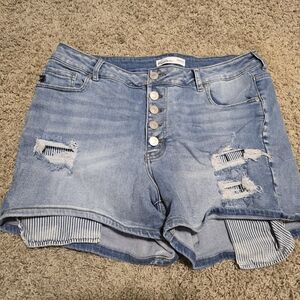 KanCan Blue Distressed Jean Shorts with Rolled Hem